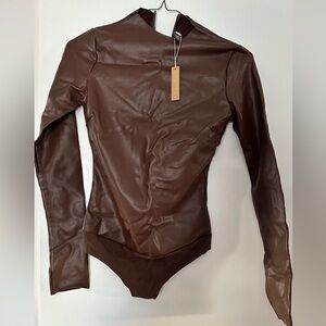SKIMS FAUX LEATHER MOCK NECK BODYSUIT BRAND NEW